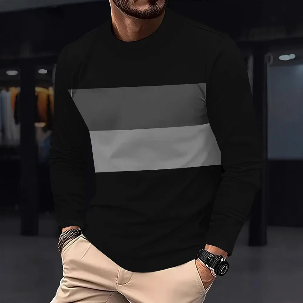 Spring and summer fashionable round neck bottom shirt loose mens long sleeved Tshirt 250319
