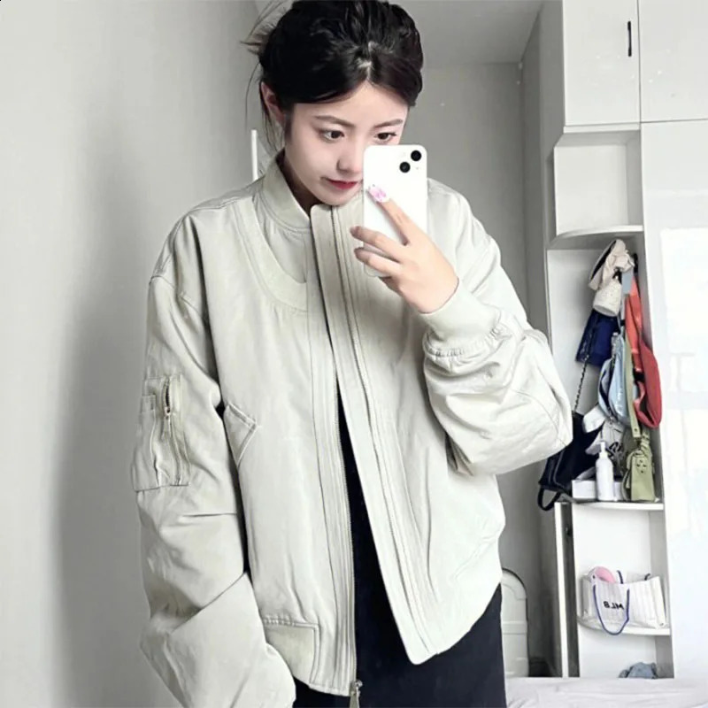 Lucys autumn gray baseball uniform jacket American loose zipper bomber Harajuku streetwear 250319