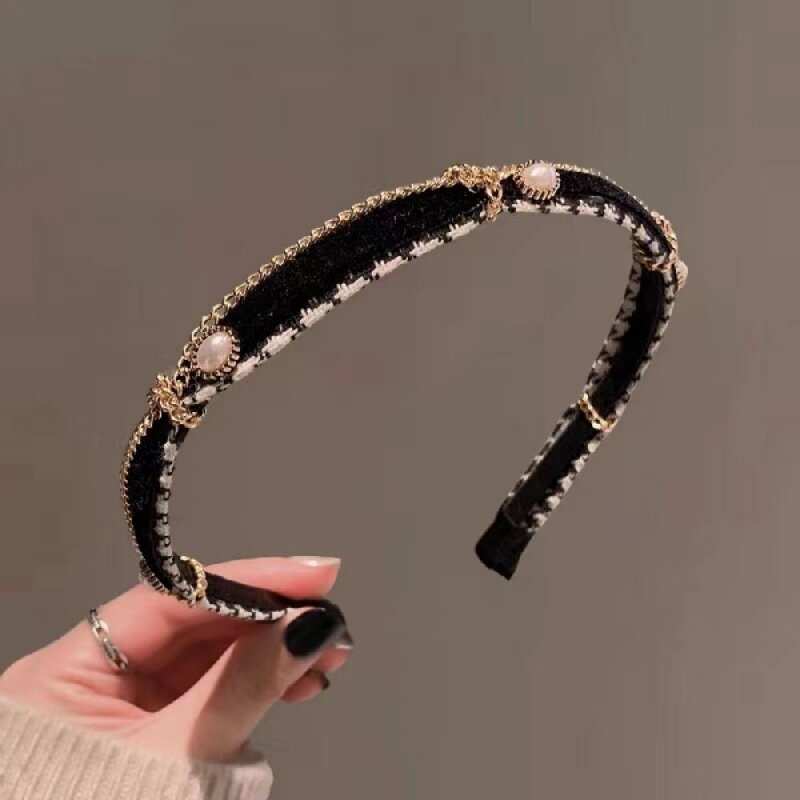 Fabric French Chic Simulated Pearl Chain Headband for Party & Everyday Use
