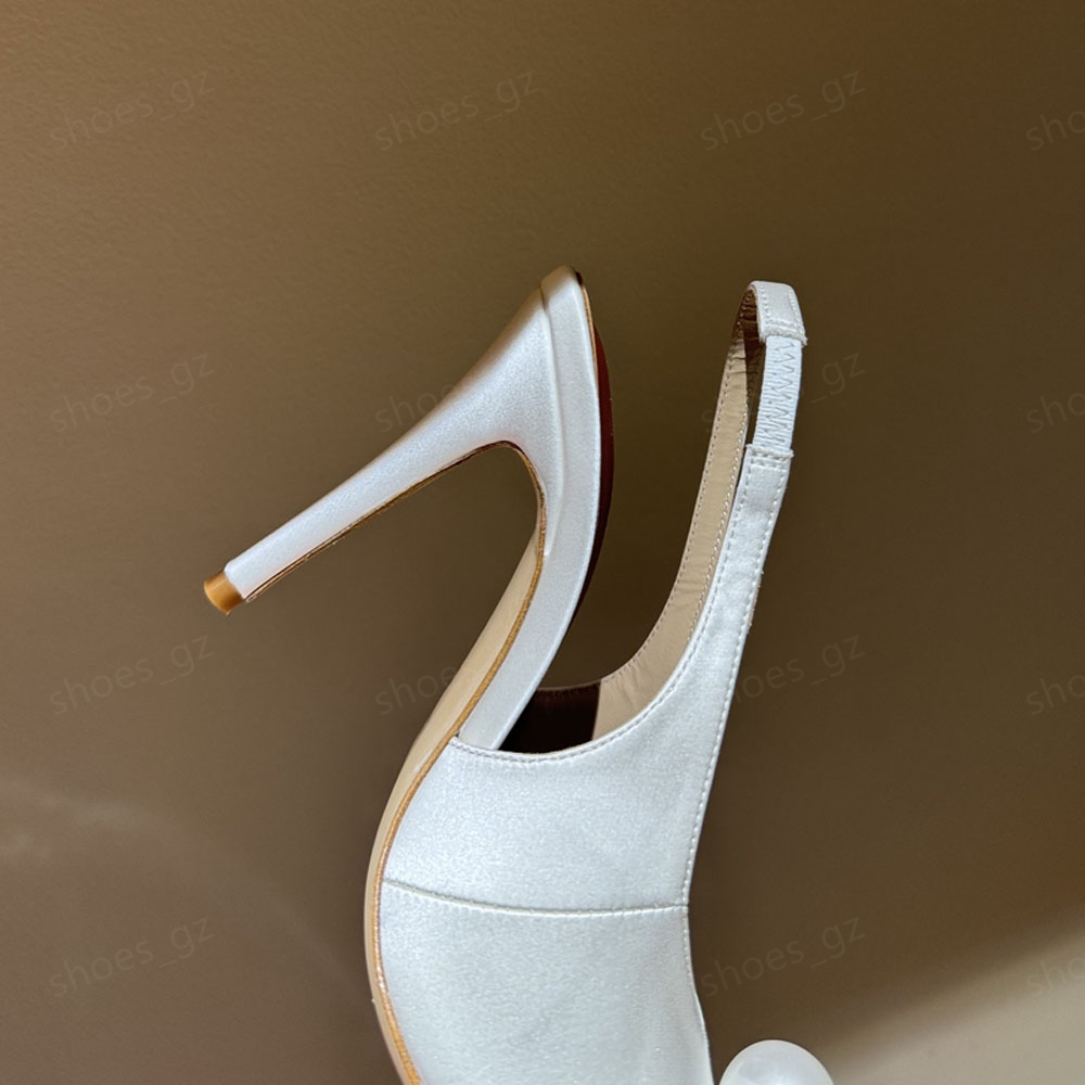 Magda Butrym Faux-Pearl flower Embellished satin Dress shoes Sandals heeled pumps Pointed Toes Slip-on designer high heel Women Evening Party Wedding 