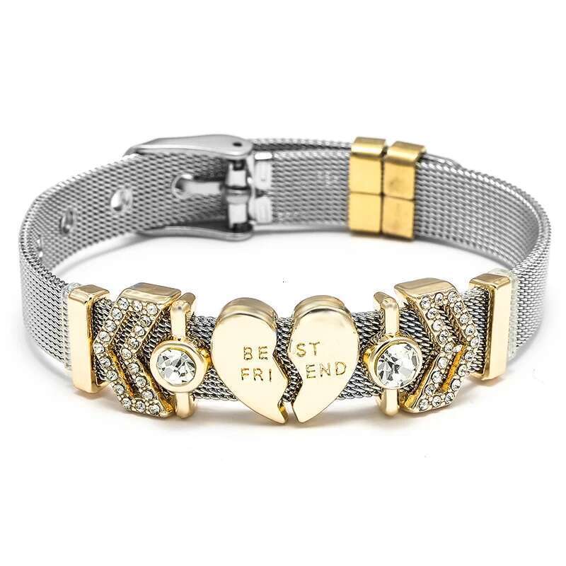 Crystal Best Friend 10mm Beads Stainless Steel Mesh Bracelets DIY Charm Keeper Bracelets For Women Friend Fashion Jewelry Gift