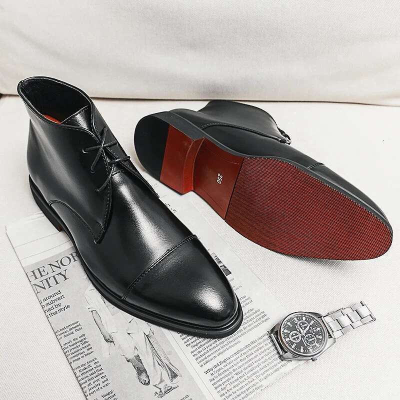 Red Sole Handmade Solid Color Lace Up Classic Business Ankle Boots for Men Fashion Mens Shoes
