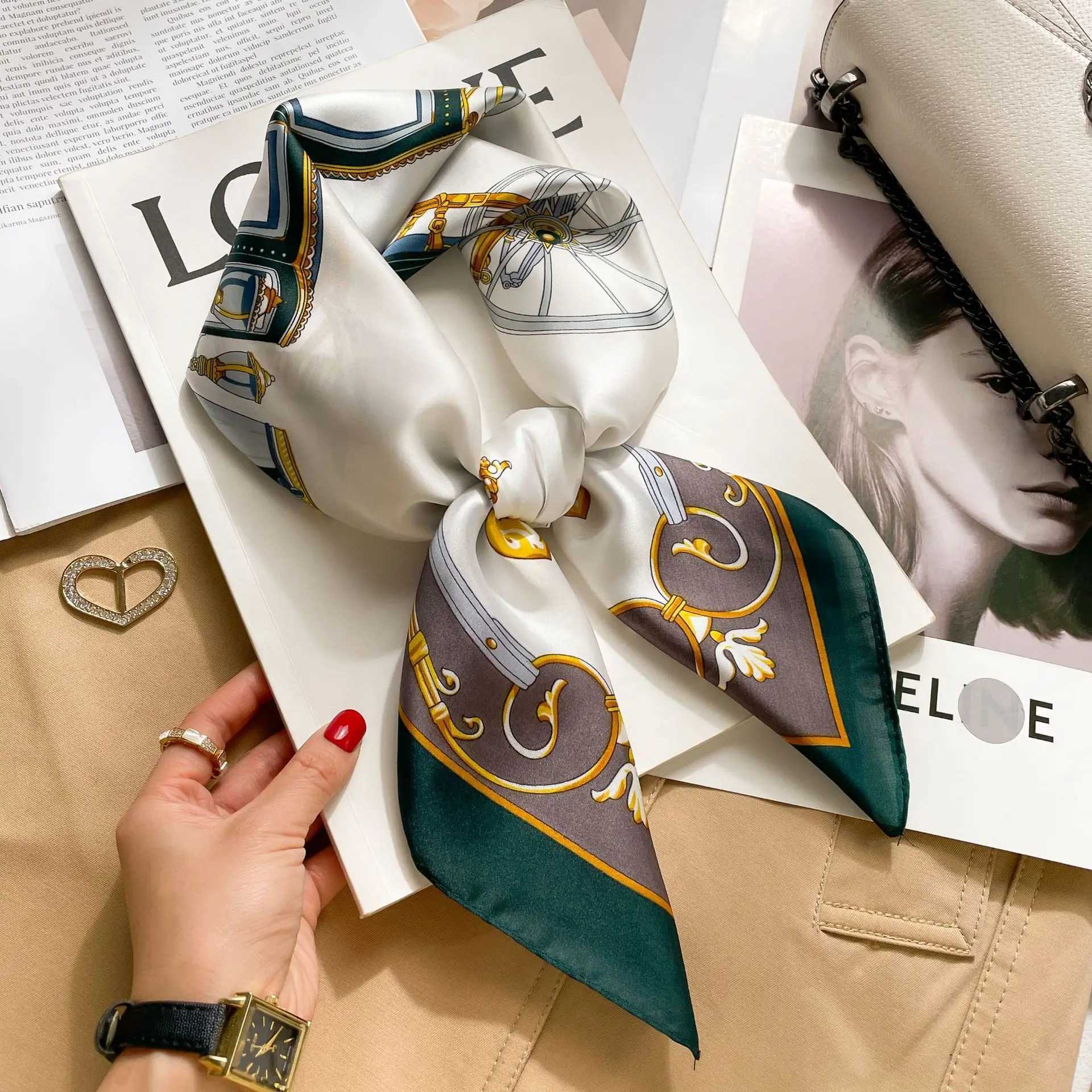 Luxury design chain printed small square scarf simulating silk thin neck scarf fashionable summer sunscreen scarf 70x70cm X250319
