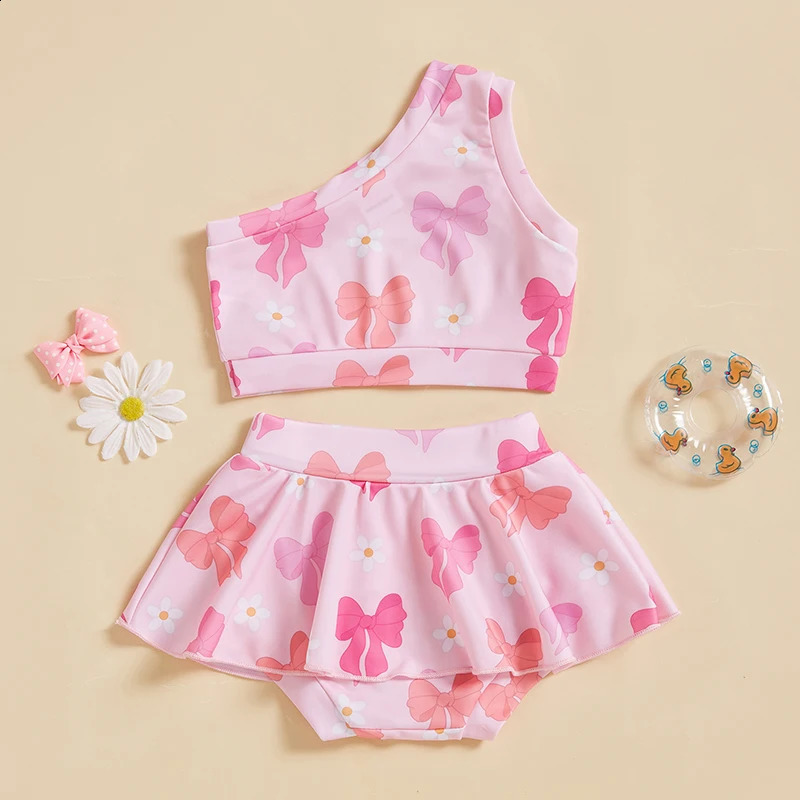 Toddler Girls Two Piece Swimsuit One Shoulder Tank Top Bottoms Bikini Set Summer Beach Bathing Suit Swimwear 250319