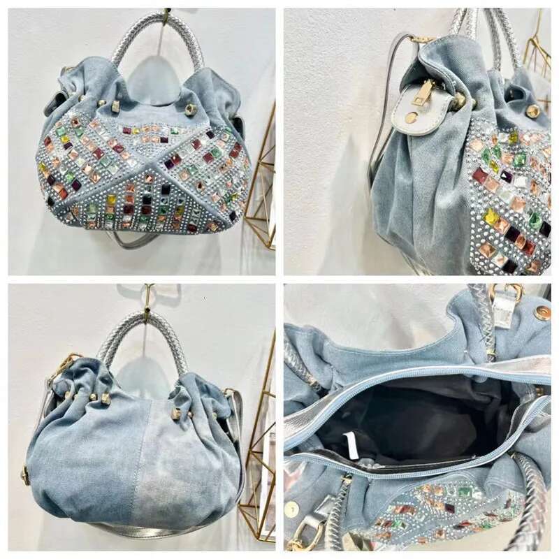 2025 New Korean Mini Fashion Double Set Canvas Handbag Designer Girls' Trendy Bag Trendy Cowboy Blue Trendy Handbag