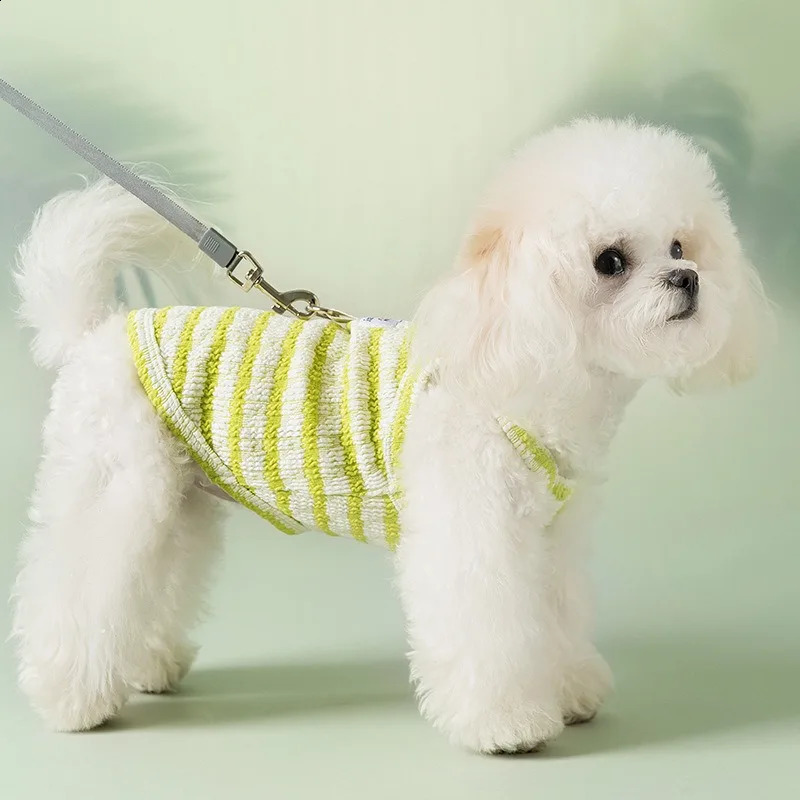 Japan and South Korea Style Puppy Vest Classic Striped Teddy Suspenders Thin Breathable Dog Clothes Yorkshire Cute Tshirt 250318