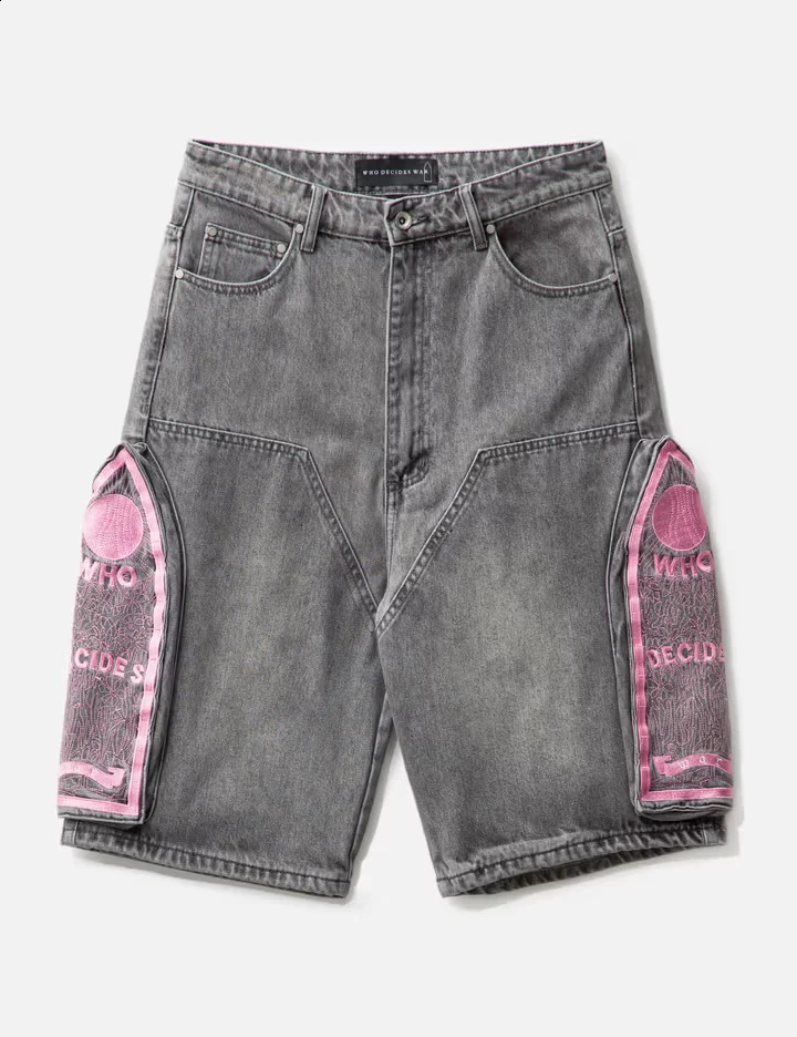 American retro angled side pocket denim shorts for men summer y2k trendy loose street hip-hop basketball denim shorts for women 250319
