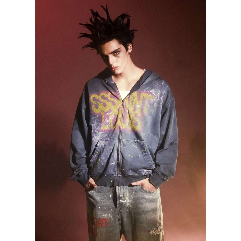 Saint High Street men's and women's hoodies, multi colored washed jackets, hoodies with spray painted graffiti logos, zippered hoodies