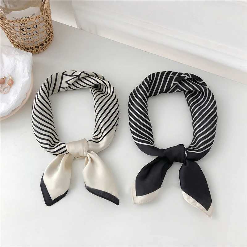 Dolphin Wen Retro Sunscreen Small Silk Scarf 55x55cm Beige Strip Chiffon bands Bandana Bag Ribbon Neckerchief Hijab X250319