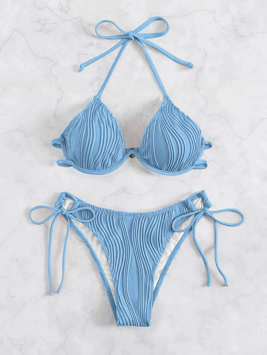 Hater Push Up Bikini Womens Beaded Swimsuit Solid Sexy Swimsuit Womens Bath Swimsuit 250314