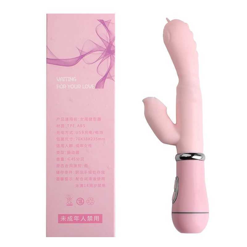 Fake penis rabbit vibrator tongue licking double stick masturbation clitoris vibrator female sex toy W250319