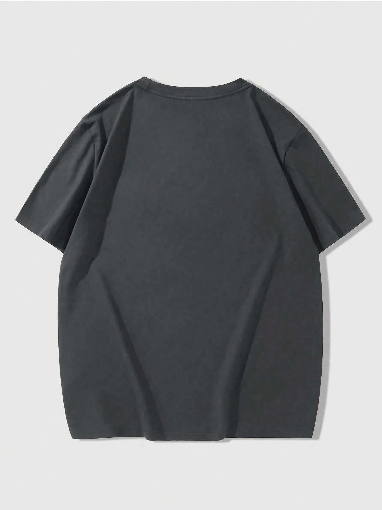 Mens solid color hanging shoulder T-shirt with embossed lettersT250318