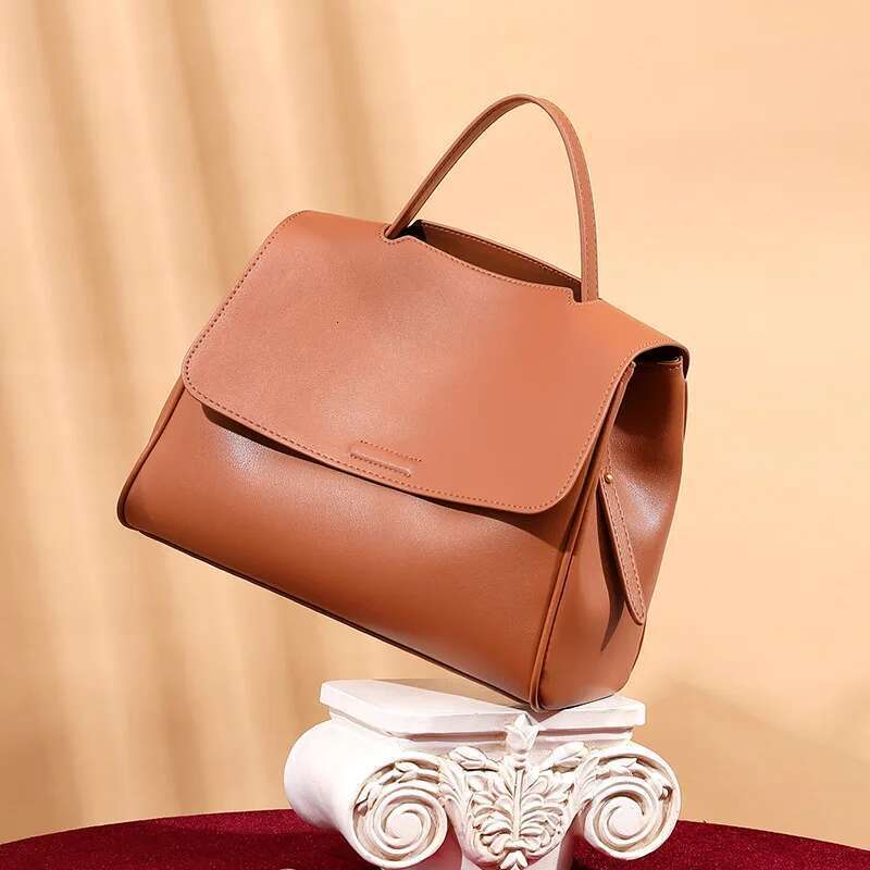 Retro Genuine Leather Women Casual Tote Quality Napa Cowhide Shoulder Handbag Female Office Pures Brown Bag 2021