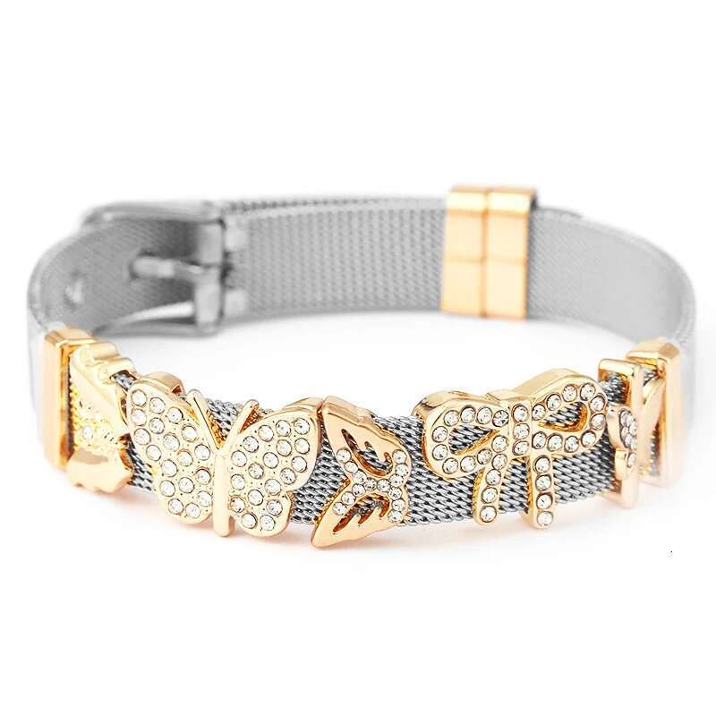 10mm Bowknot Butterfly Beads Charm Bracelets DIY Stainless Steel Mesh Keeper Bracelets Pulseras Mujer For Women Men Jewelry Gift