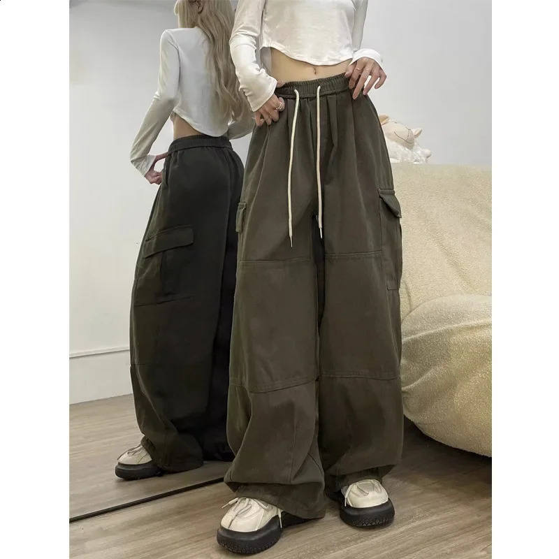 American retro dopamine work pants street trend mens casual wide leg straight with rope spring autumn long T 250318