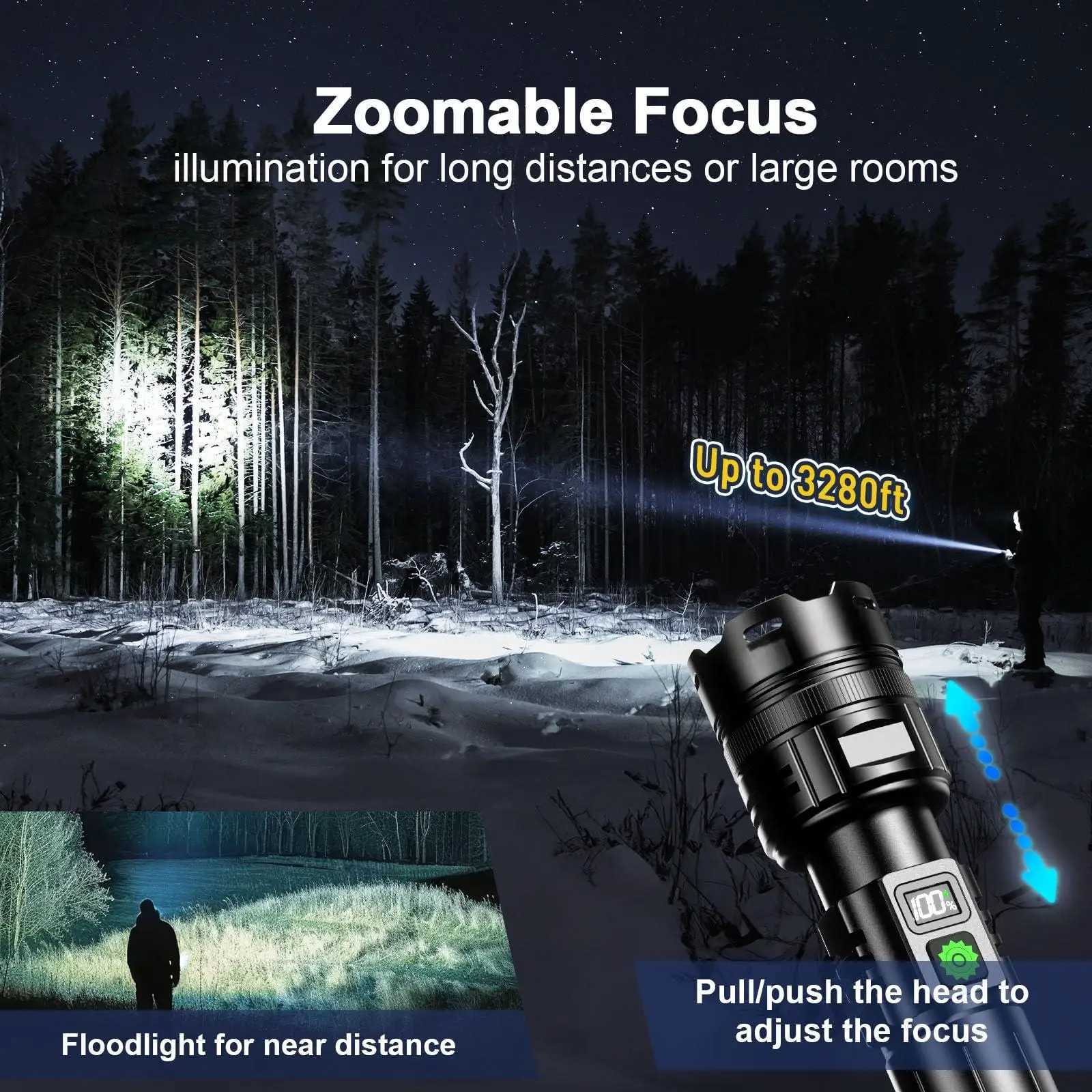 Powerful 1000000 high lumen D flash ultra bright charging portable Ultra Power USB C flashlight for outdoor lighting W250319