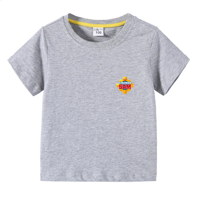 Kids Summer Basic T-shirt Fireman Sam Solid Color Tees 3 to 10 Years Children Clothes Boys Girls Round Neck Tops Birthday Gifts 250319