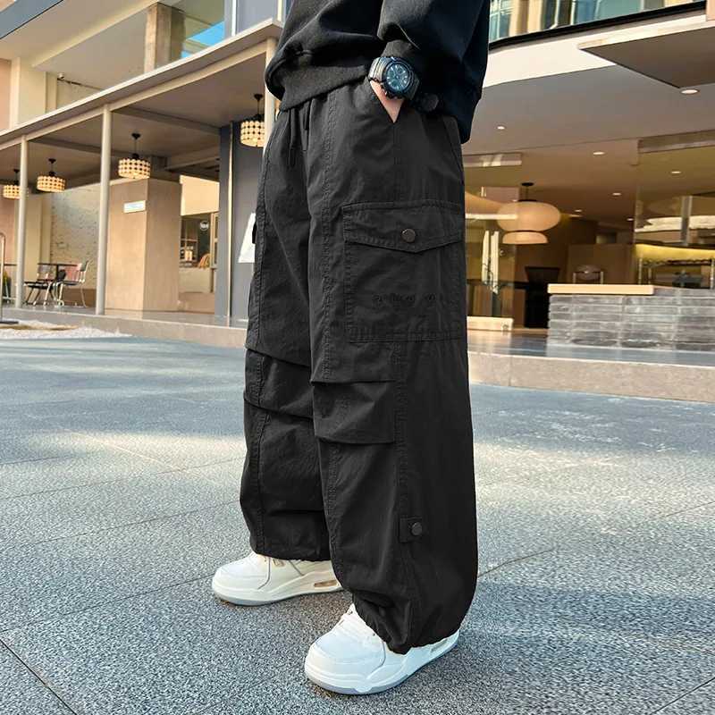 Teen Boys Cargo Pants Loose Casual Fashion Children Trousers Pockets Design Trendy Cool Streetwear Kids Pants 6 8 10 12 14 YearT250318