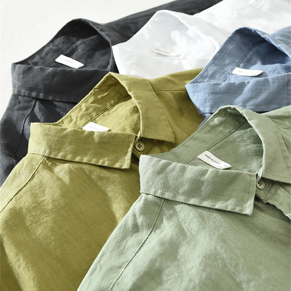 Spring man linen shirt Loose breathable mens clothing freshness Casual shirts long sleeved tops solid for men 250317