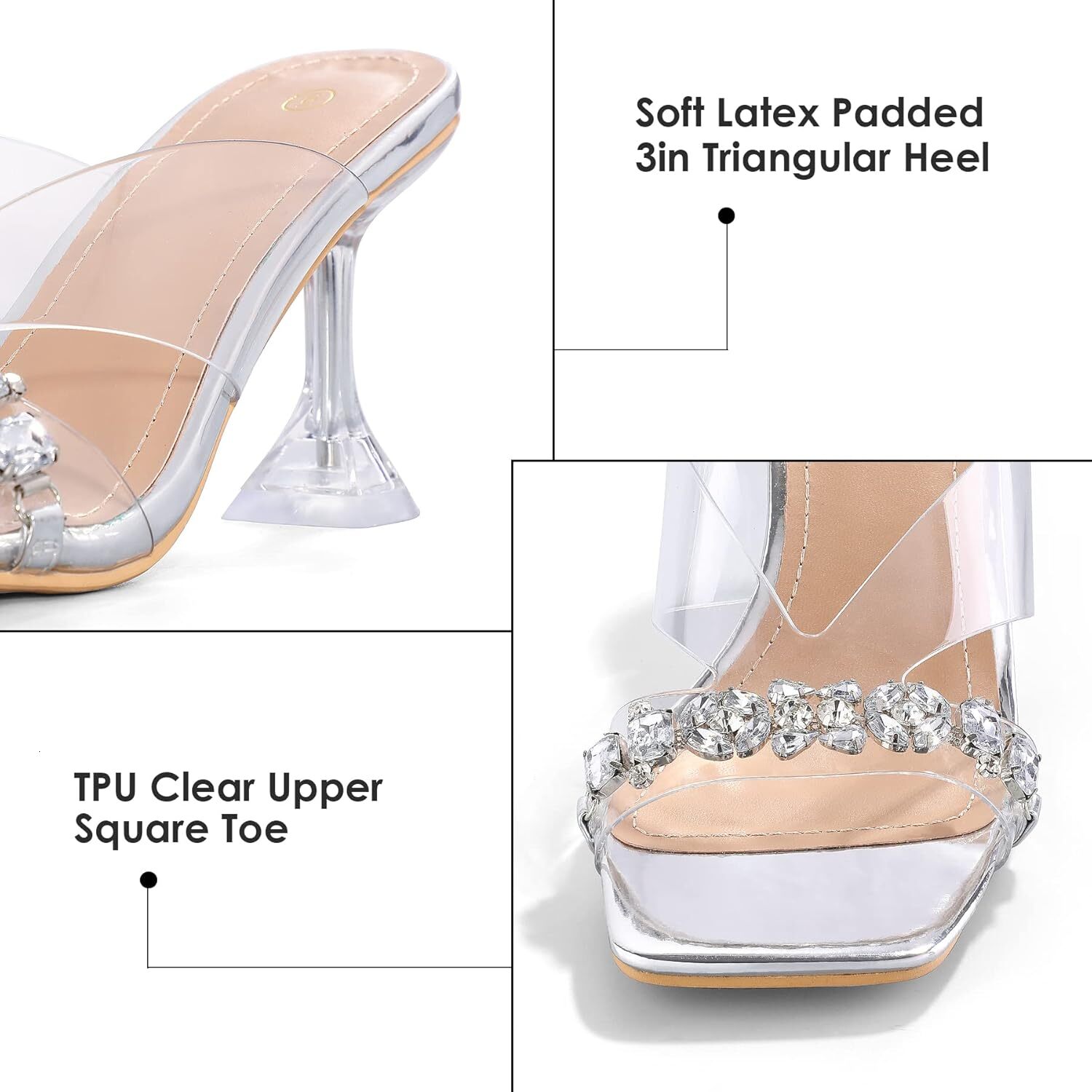 2025 New Designer sandals Women's transparent high-heeled sandals with square toe, transparent slim high heels, Mueller's open toe, one foot
