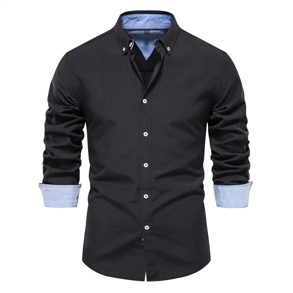 AIOPESON Spring Cotton Blended Mens Oxford Shirt Long Sleeve Button Casual 250317
