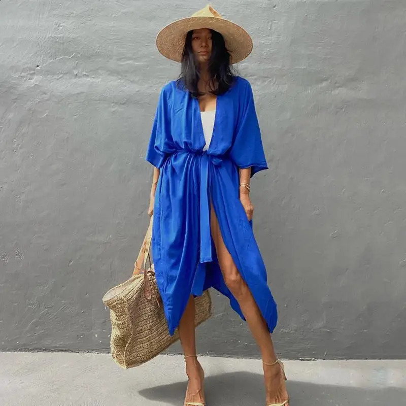 WeHello-Womens Beach Cover Up Kimono Summer Swimsuit Cape Solid Bohemian Tunic Dresses Bathing Suits Cardigan Shawl 250319