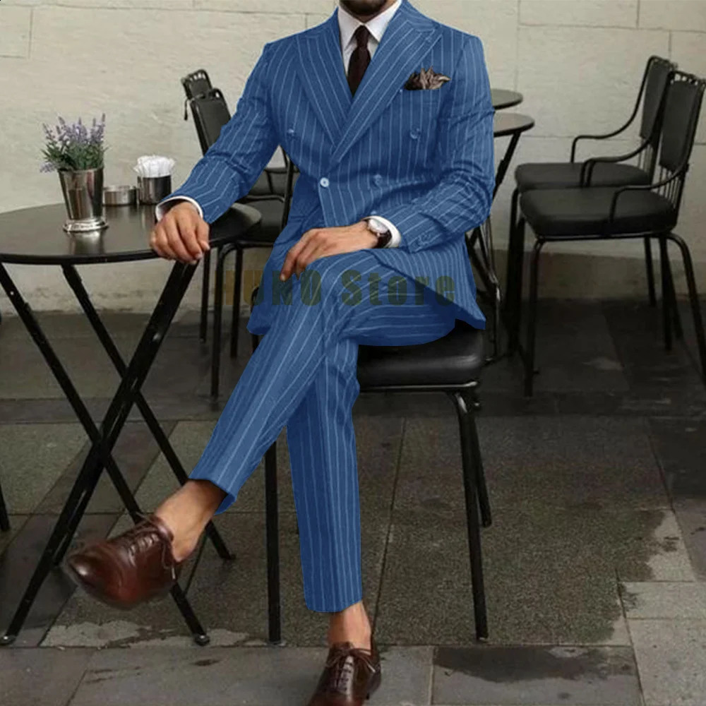 Men Suits Mens Two Piece Suit Double Breasted Man Fashionable and Slimfitting n Groom Wedding Dress Casual Striped Fabric 250311