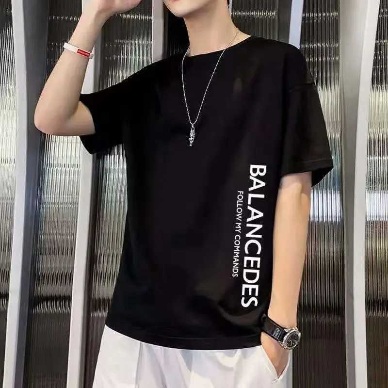 Mens Summer Loose Set 100 Cotton Printed T-shirt TopT250318
