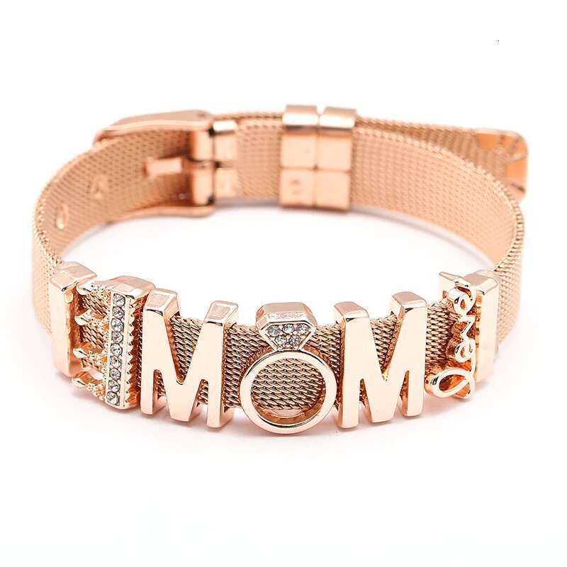 Endless LOVE MOM Slide Charm Mesh Bracelets Set Child Keeper Bracelets Bangles Stianless Steel For Woman Mother Gift