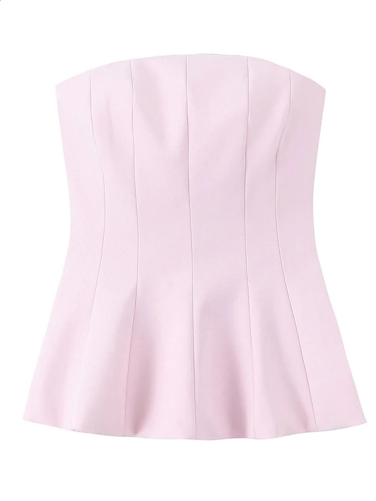 TFMLN Womens Fashion Strapless Top Womens Casual Sexy Slim Fit Side Zipper Solid Short Top Summer 2 Colors 250314