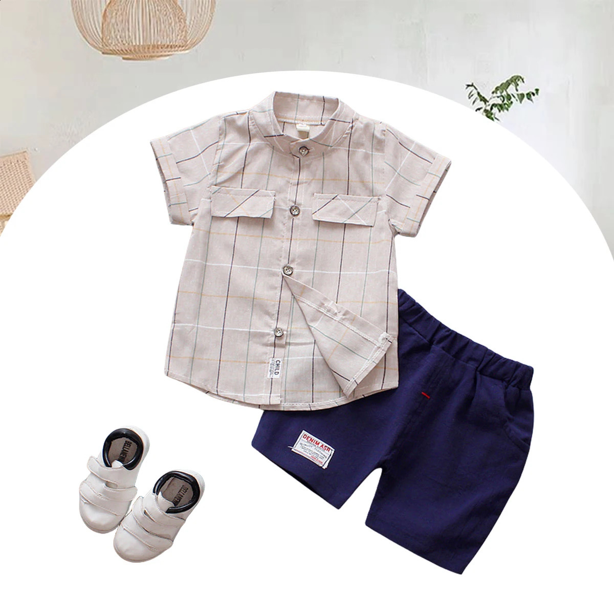 2piece set boys summer short sleeved shirt Korean version childrens clothing baby casual breathable 250319