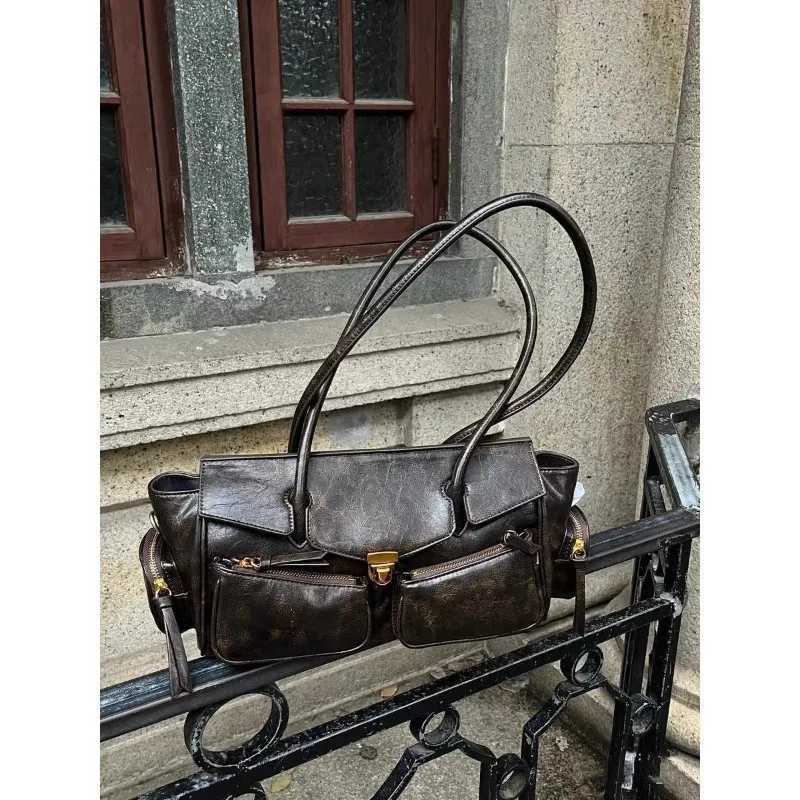 I Luxury Designer Wens Shoe Bag Brown Fi Pu Leather Handbag Cool Advanced Locotic Ahetic Fem Armpit Bag Y250318