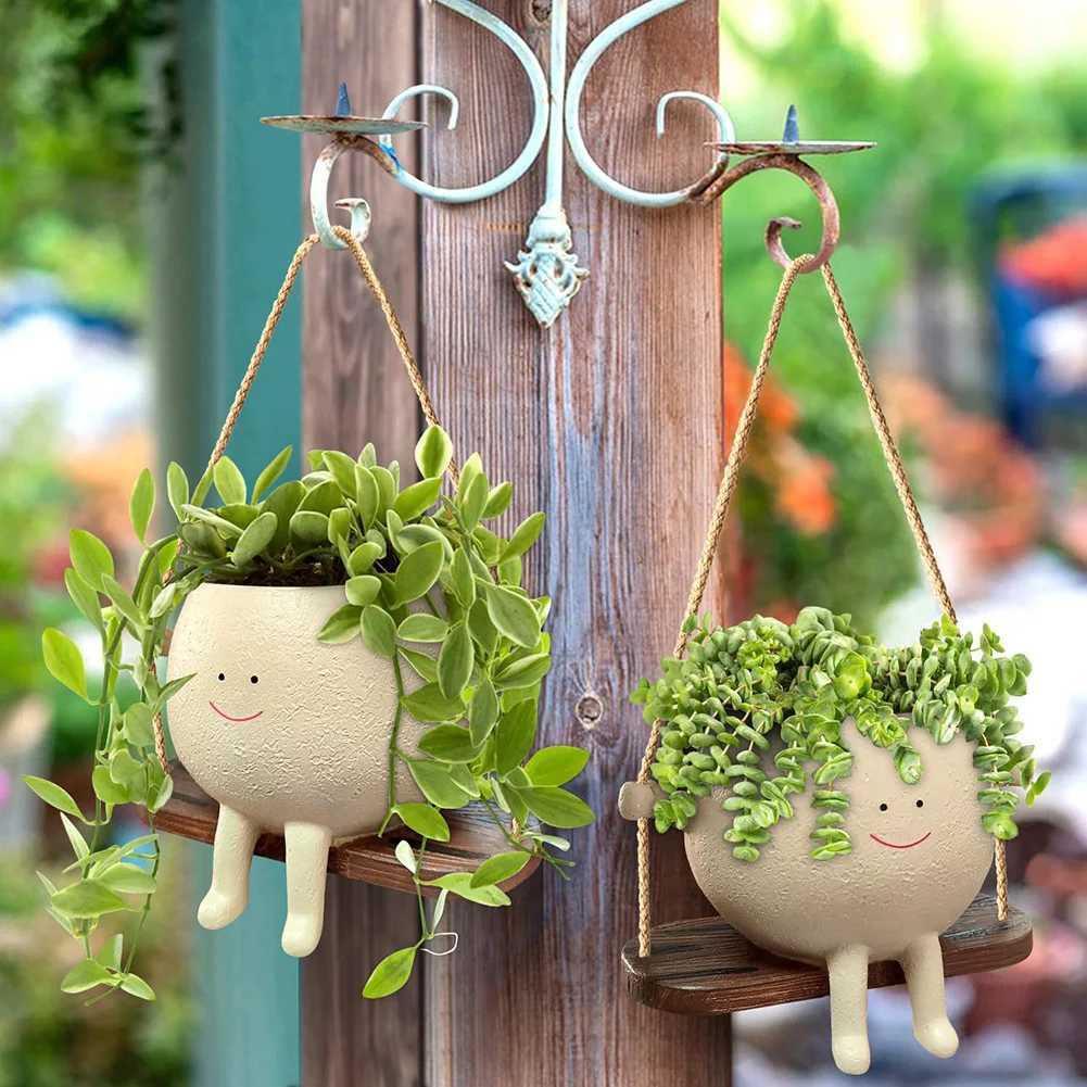 Face Head Planter Resin Swing Flower Container Creative Wall Hanging Head Planter Multifunctional Home Garden Patio Accessories M250319