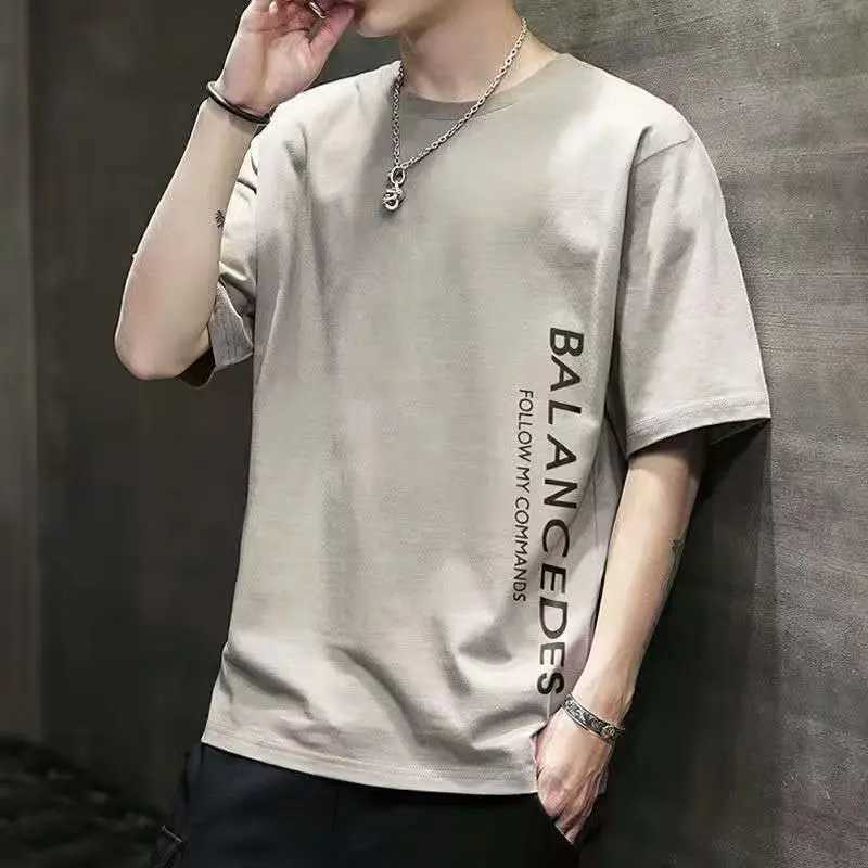 Mens Summer Loose Set 100 Cotton Printed T-shirt TopT250318