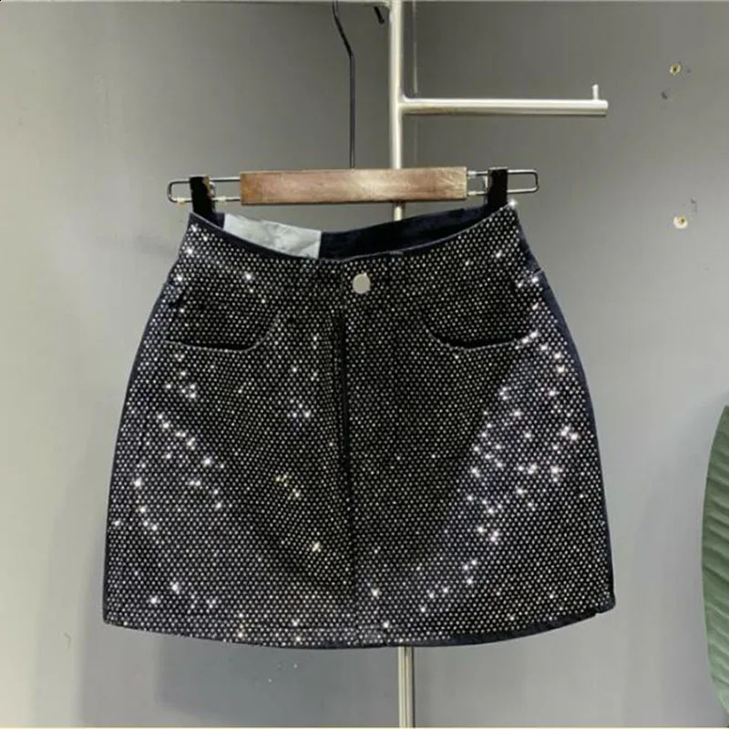 Heavy industrial diamond high-end denim skiing spring/summer high waisted pink sexy A-line skiing 250317