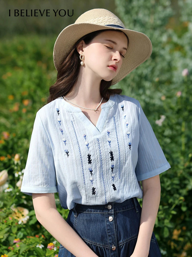 I believe in your womens Vneck cotton ed short sleeved shirt and summer retro chic 2242055629 250318