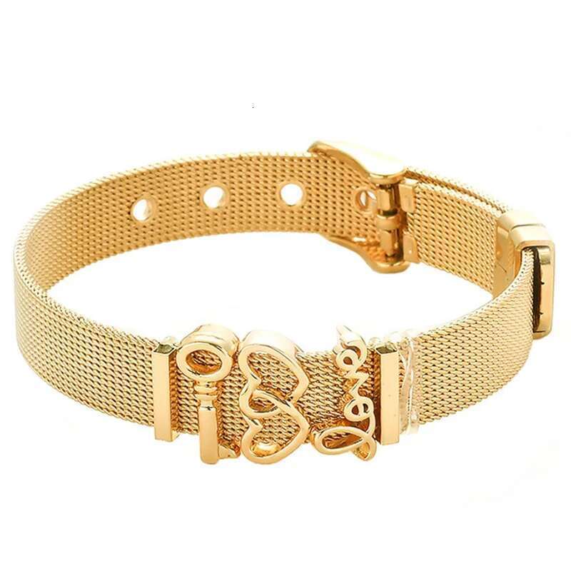 Fashion Ladies Stainless Steel Mesh Bracelets Crystal Love Key Kepper Adjustable Size Bracelets For Women Men Jewelry Gift