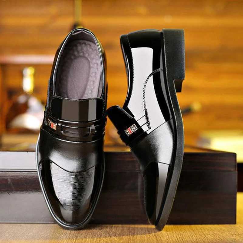 Fi black PU leather shoes slip formal mens shoes Plus size pointtoe wedding shoes mens elegant business casual shoesXJ250319