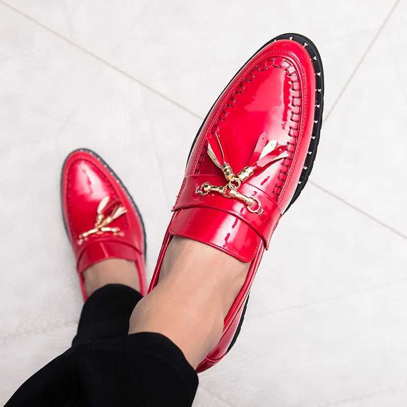 Luxury Red Patent Mens Formal Shoes Leather Designer Tassels Mens Oxford Shoes Fi Wedding Mens Dress Shoes Sapato SocialXJ250319