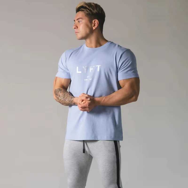 Japanese LYFT mens running T-shirt short sleeved cotton T-shirt casual printed T-shirt gym fitness exercise mens T-shirtT250318