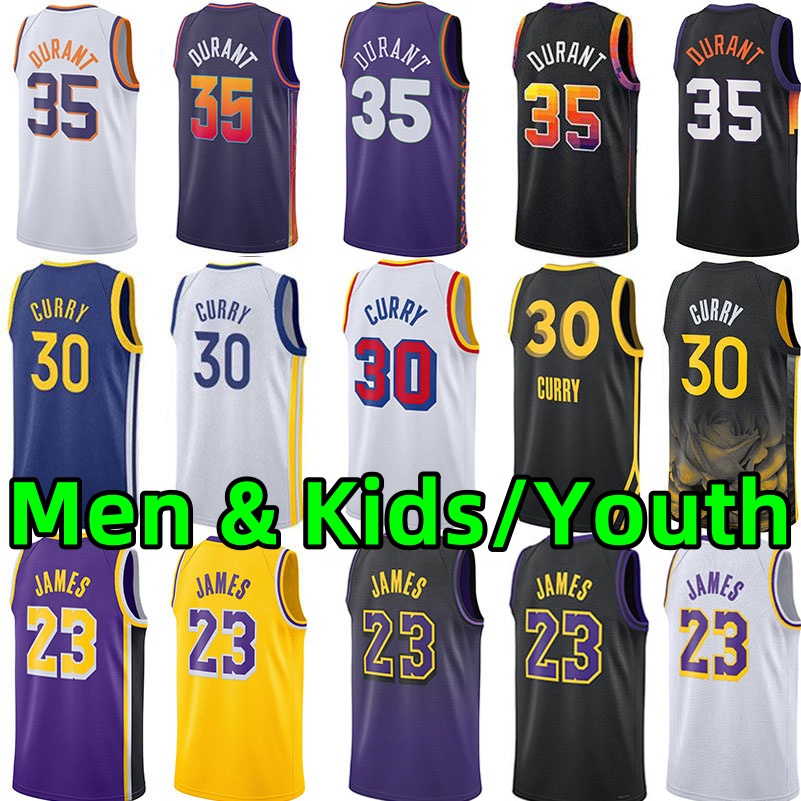Men Kids Basketball Jerseys Stephe 30 Curry 35 Kevinn Durant 23 James Jersey City Wear edition Youth Children adults Stitched