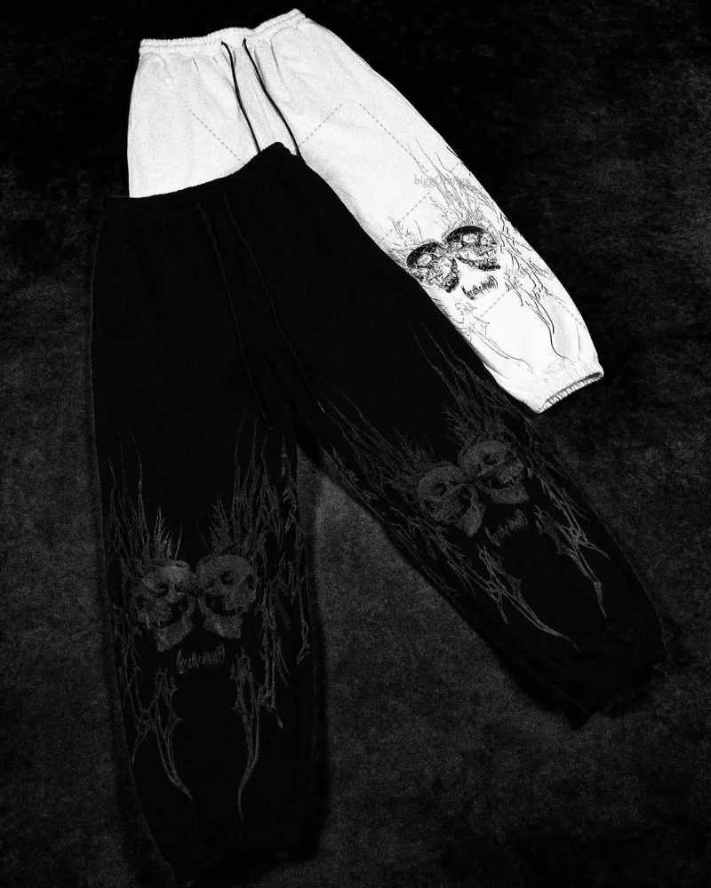 Gothic Punk Y2K Harajuku Streetwear Trousers Hip Hop Retro Skull Print Sweatpants Men Trendy Drawstring Loose Casual Sport Pants X250319
