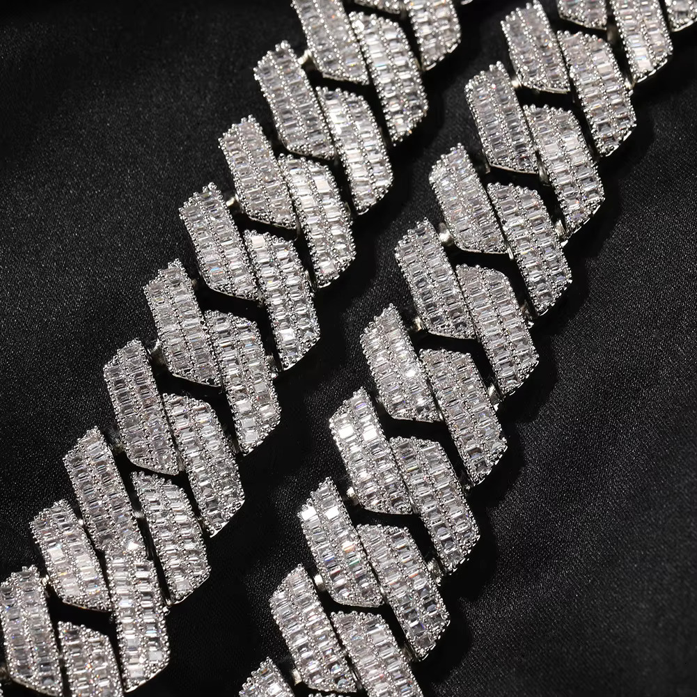 20mm Gold Cuban Link Chain Necklace Double Row T-Bar Clasp Hip Hop Lab-Grown Diamonds Silver Moissanite for Men