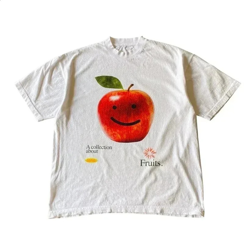Summer retro mens T-shirt fun fruit print top cotton short sleeved casual womens street clothing round neck T-shirt top 250317
