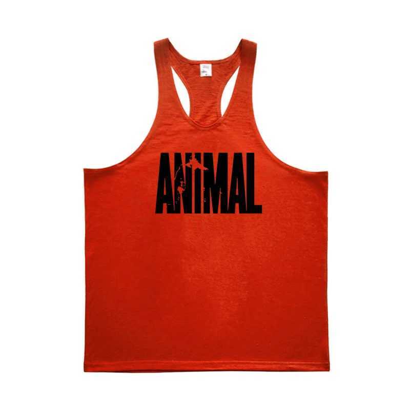 Animal letter printing gym clothing mens bodybuilding fitness vest top pure cotton racing stripe single sleeve sports shirtT250318