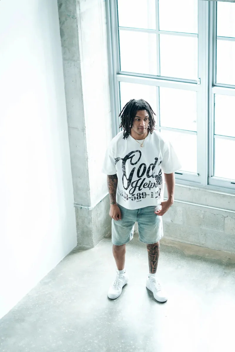 White God Help Tshirt Y2K Mens Sweater Fashion Pattern Color Change Printed Solid Neutral American Style Casual Top 250318