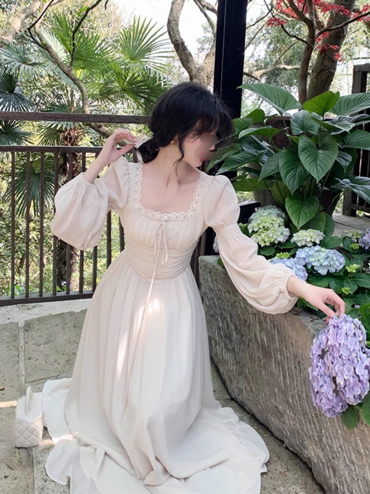 2025 Summer Elegant Fairy Midi Dress Women Causal Long Sleeve Vintage Party Dress Female Ruffles One Piece Dress Korean Chic Y2k 250319