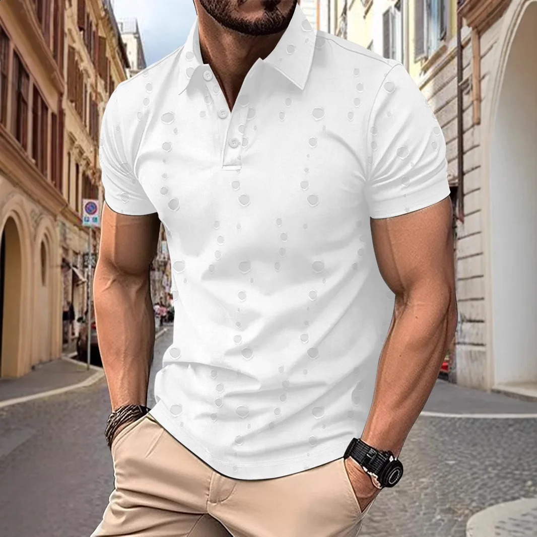 Summer Mens Fashion 3D Printed Short Sleeve Polo Shirt Solid Color Casual Jacket Collar 250317