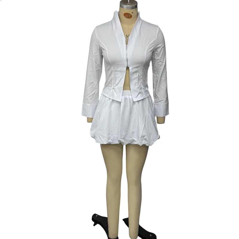Wefads womens twopiece fashionable and sexy solid long sleeved Vneck zipper top mini Babao dress 250318