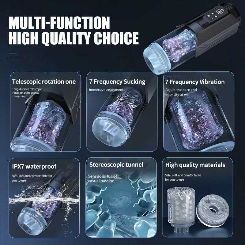 Telescopic rotating masturbation cup sucking penis pump pocket cat oral sex toy stroke piston automatic male masturbationXJ250319